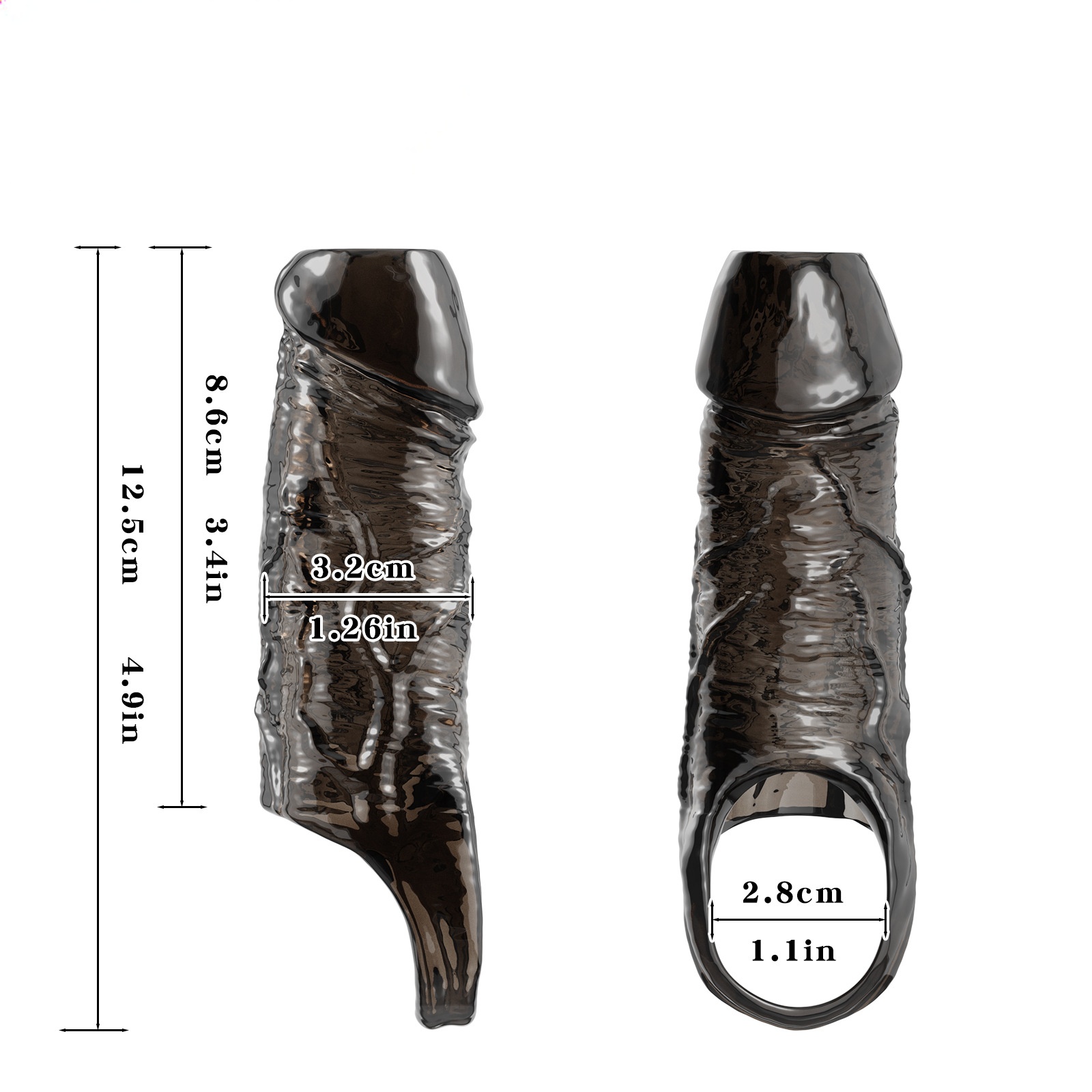 Textured Penis Extender Sleeve - 4.92'' - Black - image 3