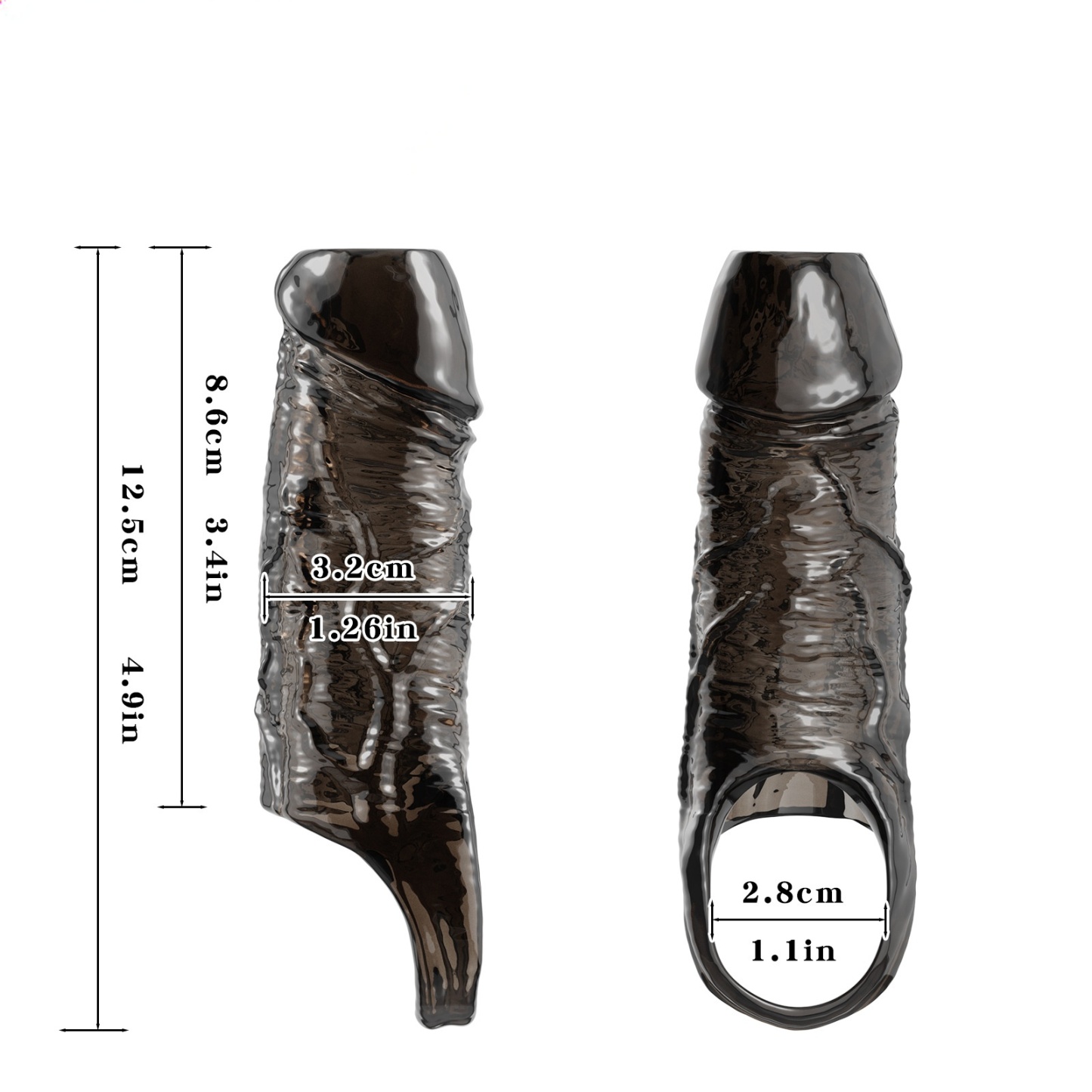 Textured Penis Extender Sleeve - 4.92'' - Black - image 3