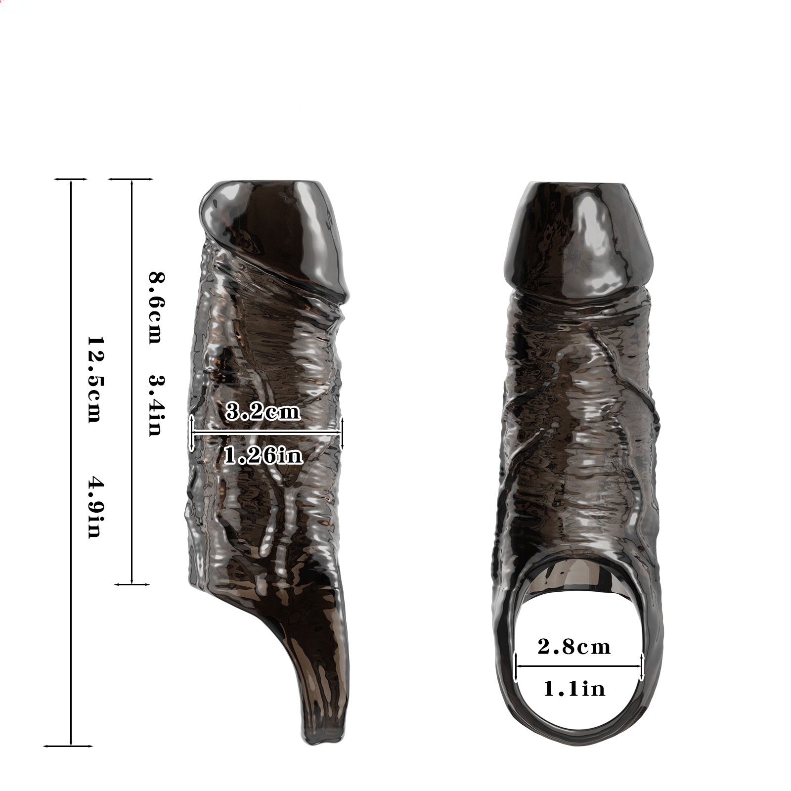 Textured Penis Extender Sleeve - 4.92'' - Black - image 3