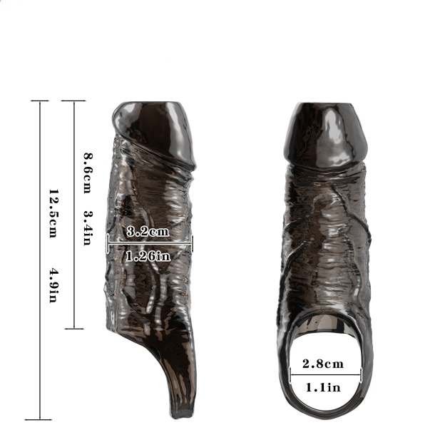 Textured Penis Extender Sleeve - 4.92'' - Black - image 3