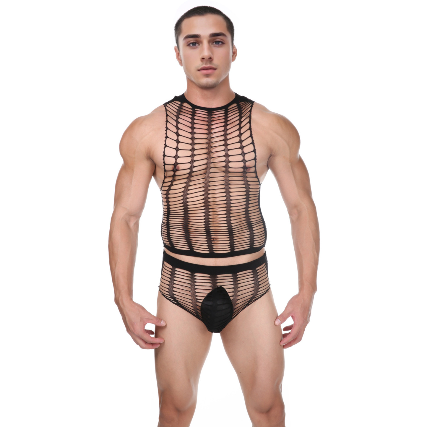 Set Men Briefs Vest Underwear Sexy Hollow - image 5