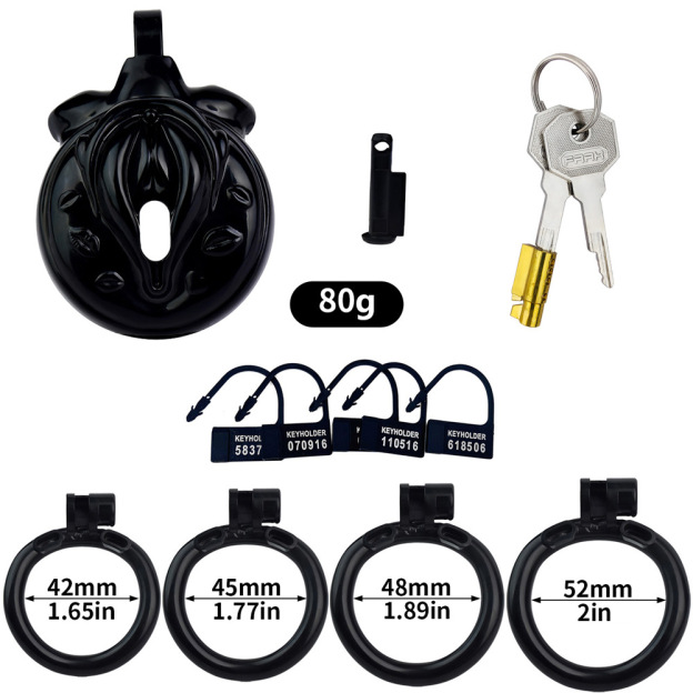Mini Vagina-Shaped Sissy Chastity Cage – Humiliating Lock with 4 Rings & Padlock-WeLovePlugs