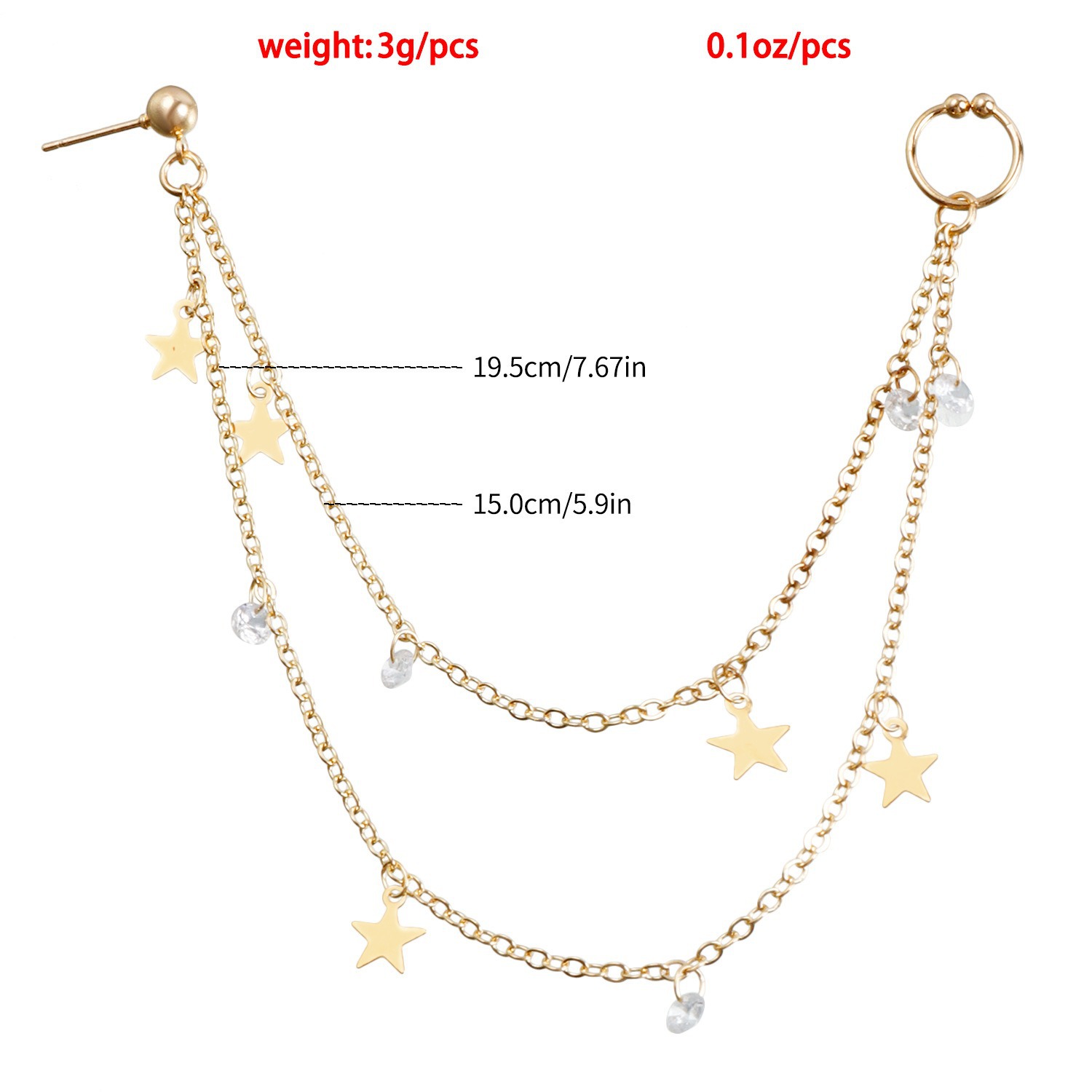 Boho Nose Chain Jewelry – Fake Septum Ring with Ear Hoop & Crystal Nose Ring-WeLovePlugs