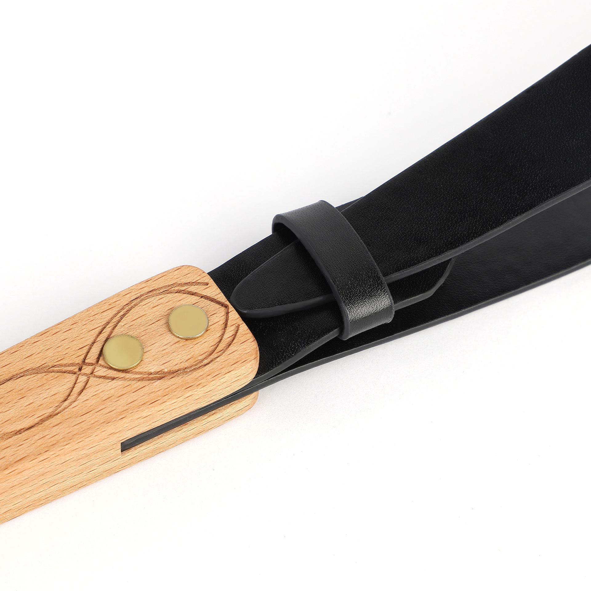BDSM Leather Strap/Paddle Wood Handle Belt Paddle -Storage Bag Included-16.1x1.4inch,Black