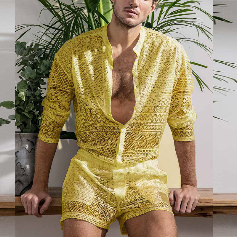 Lace Shirt Sets - Yellow - XXXL - image 5