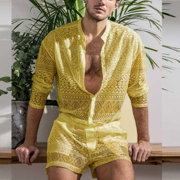 Lace Shirt Sets - Yellow - XXXL - image 5