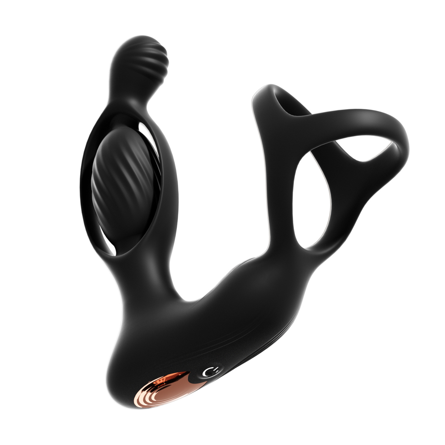 Vibrating Prostate Massager (with Tri-C Ring Attachment) - Black - image 1