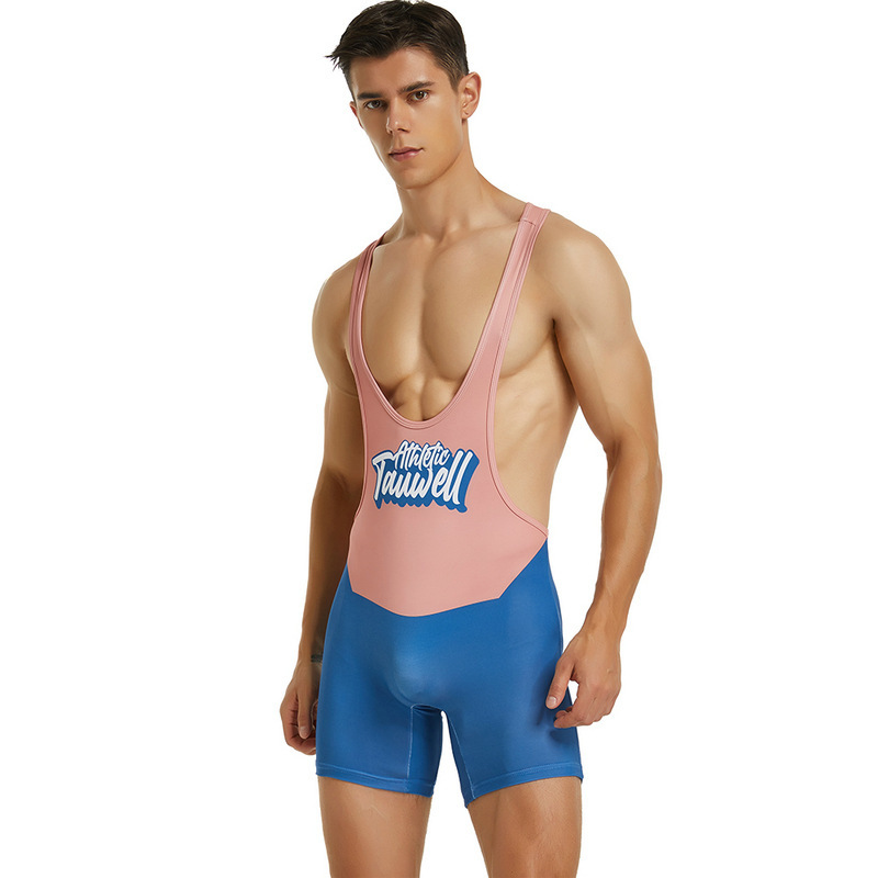 Fitness Wrestling Singlet Bodysuit - Pink & Blue - XXL - image 4