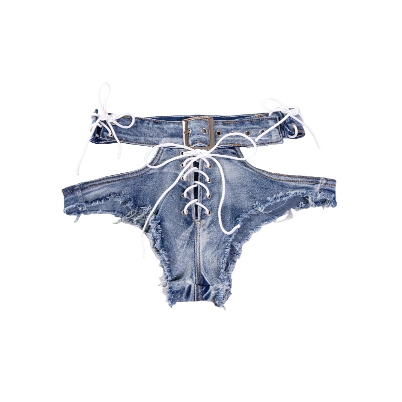 Low-Rise Distressed LIngerie Denim Booty Shorts – Stretchy Micro Cut for Festival & Street Style-WeLovePlugs