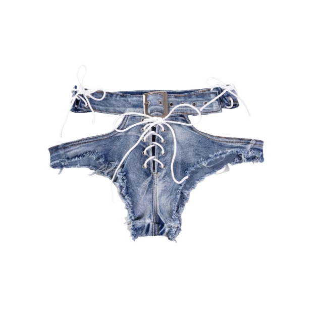 Low-Rise Distressed LIngerie Denim Booty Shorts – Stretchy Micro Cut for Festival & Street Style-WeLovePlugs