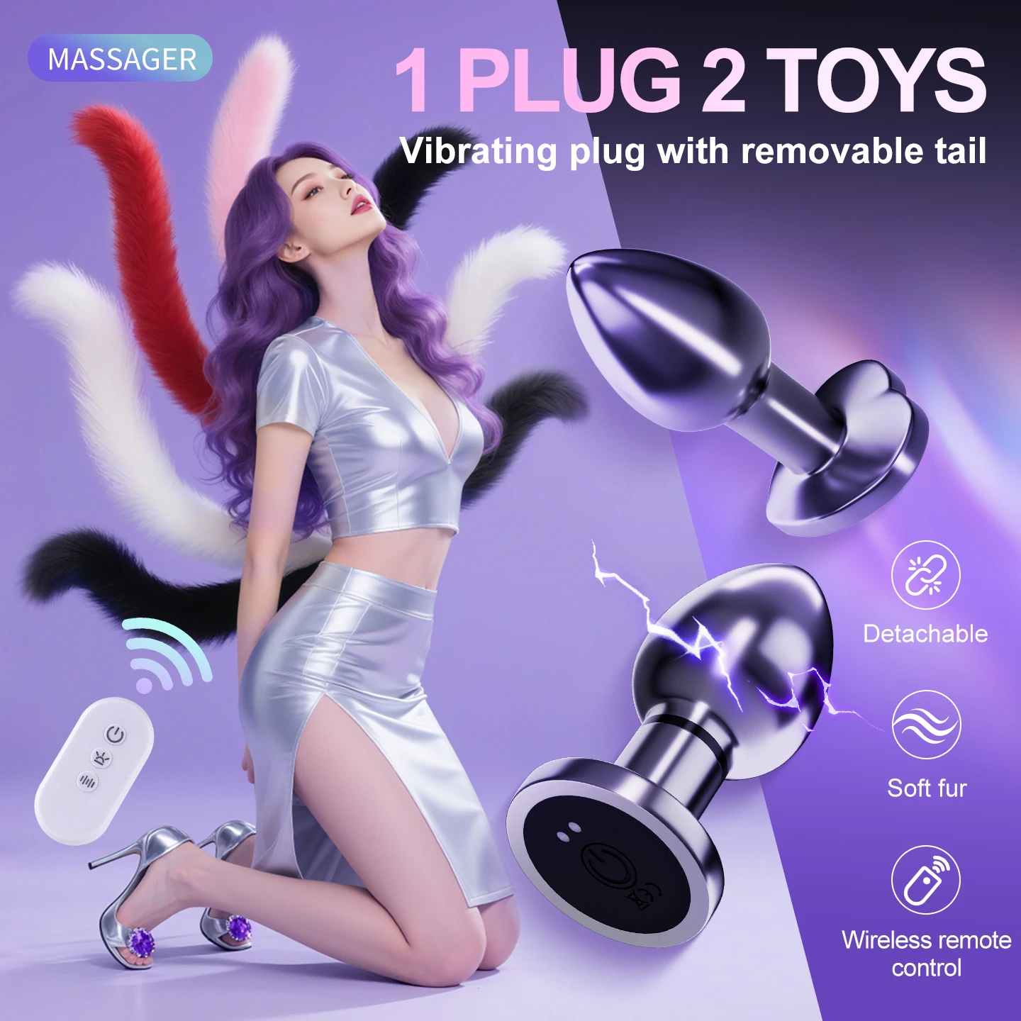 15.7'' Electro-Vibrating Fox Tail Butt Plug - image 6