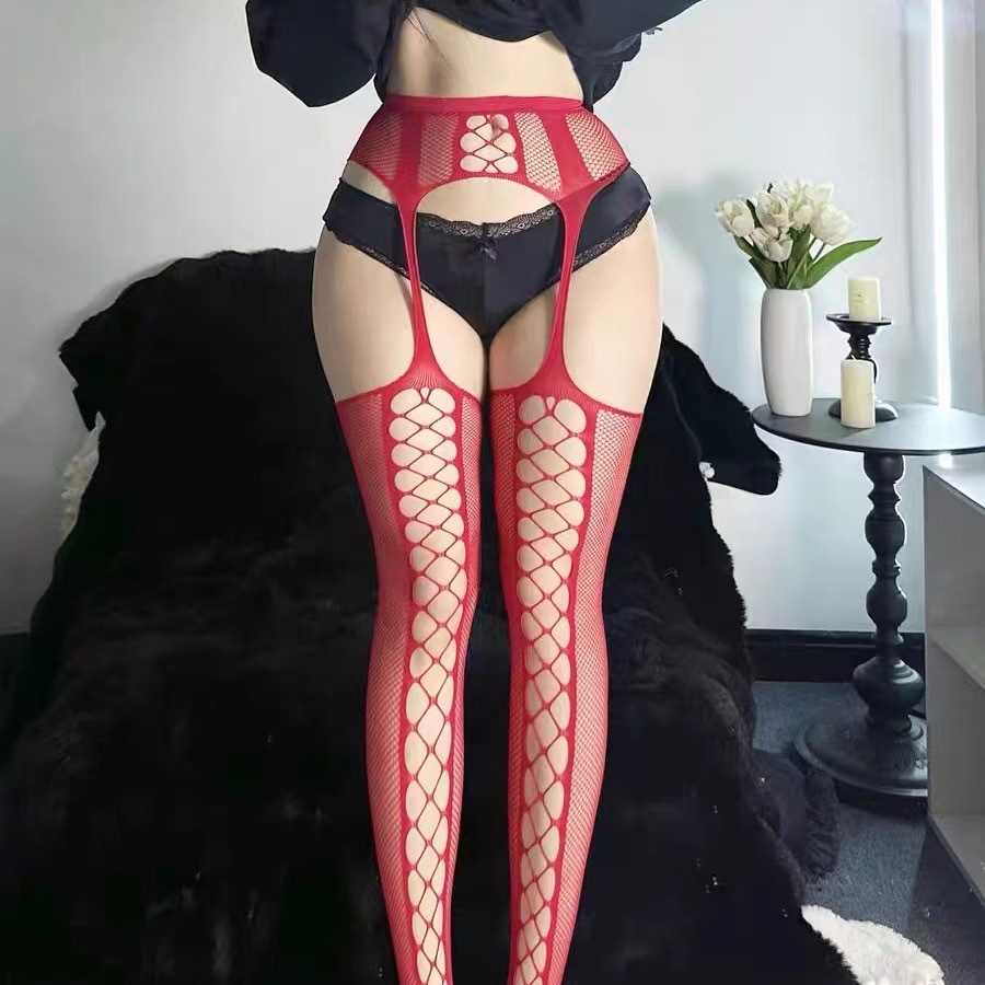 Red Lace Stockings Seductive Suspender Stocking Fishnet Thigh-Highs -WeLovePlugs
