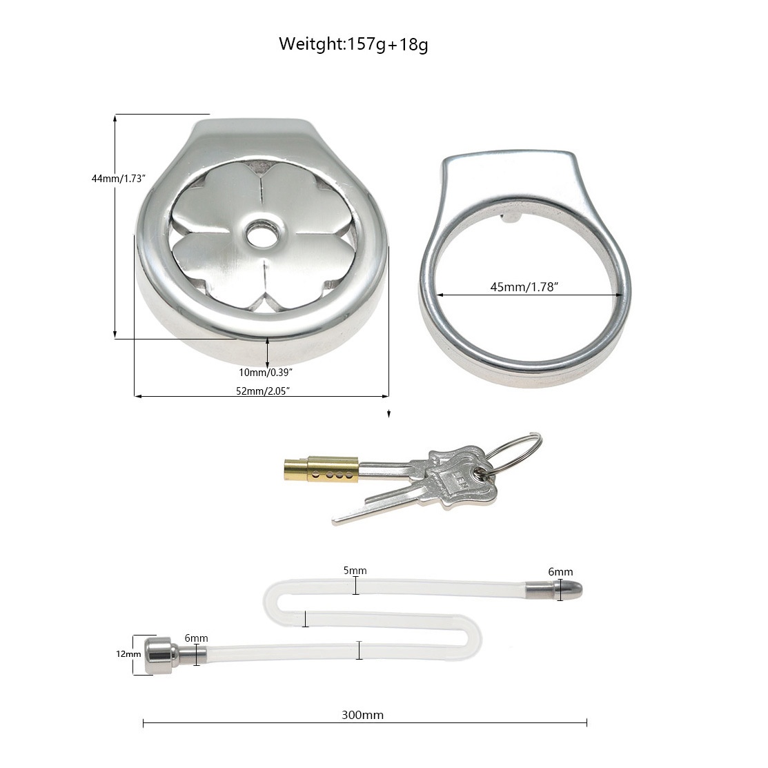 Flat Stainless Steel Chastity Cage with Long Hollow Urethral Tube - 45mm + Slim Tube - image 12