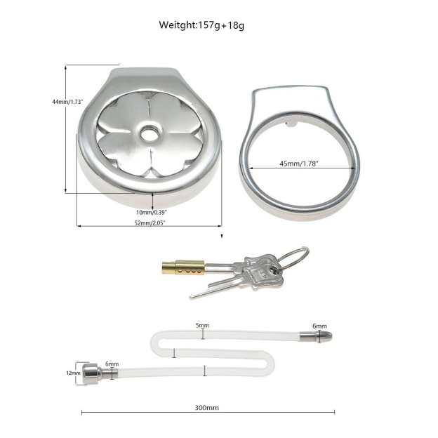 Flat Stainless Steel Chastity Cage with Long Hollow Urethral Tube - 45mm + Slim Tube - image 12
