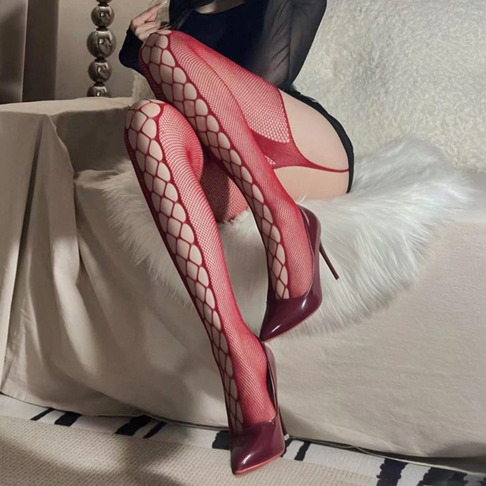 Red Lace Stockings Seductive Suspender Stocking Fishnet Thigh-Highs -WeLovePlugs