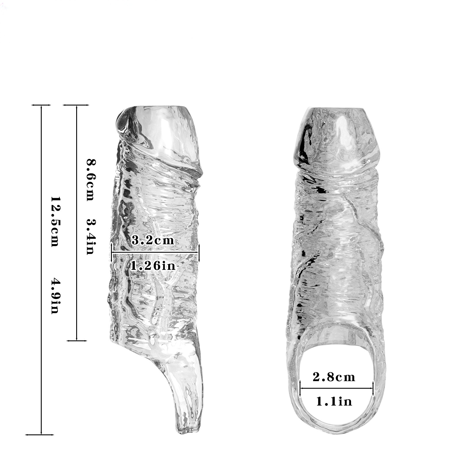 Textured Penis Extender Sleeve - 4.92'' - Clear - image 4