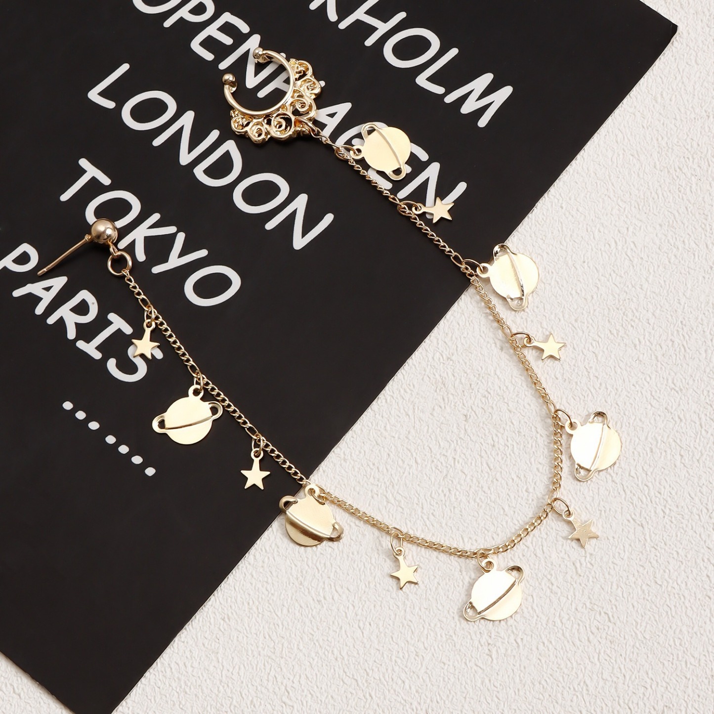 Boho Nose Chain Jewelry – Fake Septum Ring with Ear Hoop & Crystal Nose Ring-WeLovePlugs