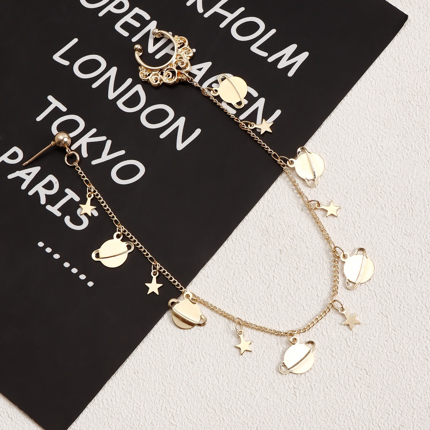 Boho Nose Chain Jewelry – Fake Septum Ring with Ear Hoop & Crystal Nose Ring-WeLovePlugs