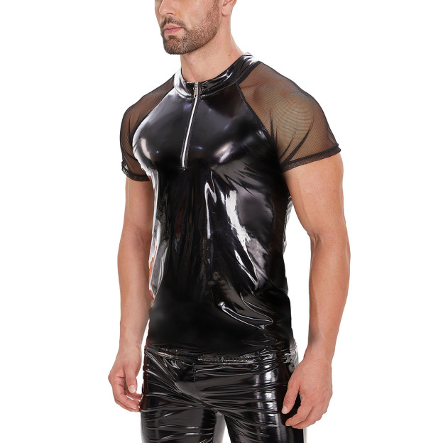 Men's Wet-look Shiny Leather T-shirt - image 4
