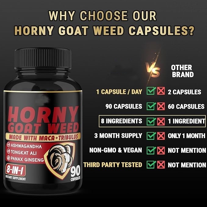 Horny Goat Weed Capsules Natural Aphrodisiac, Maca, Ginseng, Tribulus Terrestris -WeLovePlugs