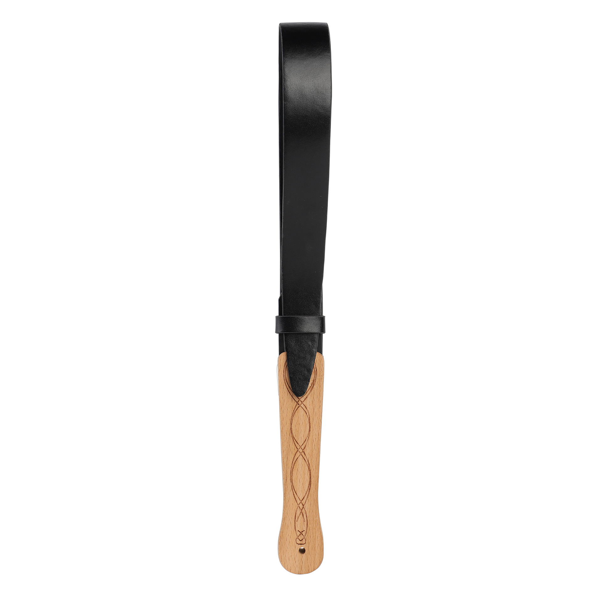 BDSM Leather Strap/Paddle Wood Handle Belt Paddle -Storage Bag Included-16.1x1.4inch,Black-WeLovePlugs