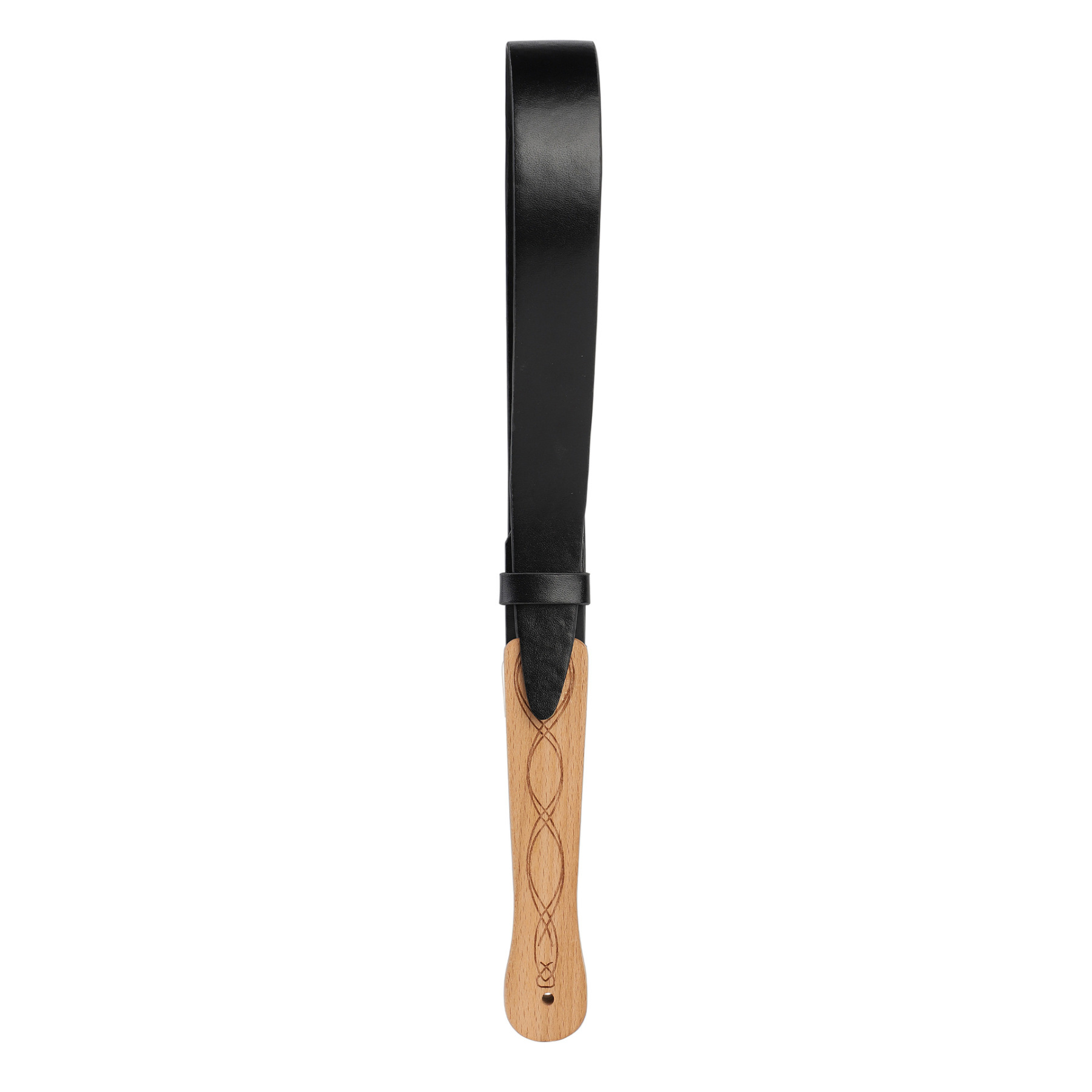 BDSM Leather Strap/Paddle Wood Handle Belt Paddle -Storage Bag Included-16.1x1.4inch,Black-WeLovePlugs