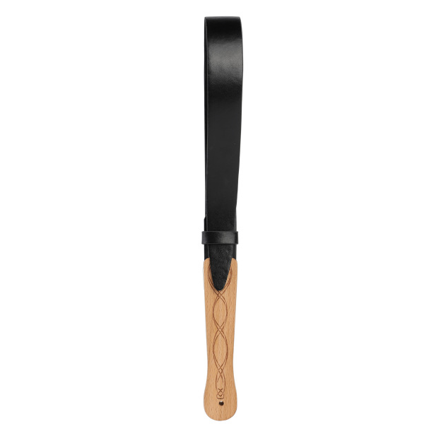 BDSM Leather Strap/Paddle Wood Handle Belt Paddle -Storage Bag Included-16.1x1.4inch,Black-WeLovePlugs