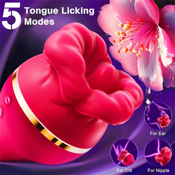 3-in-1 Big Mouth Likcing Vibrating Rose Dildo-WeLovePlugs