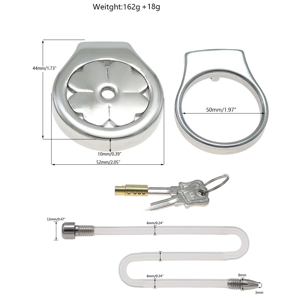 Flat Stainless Steel Chastity Cage with Long Hollow Urethral Tube - 50mm + Thick Tube - image 15