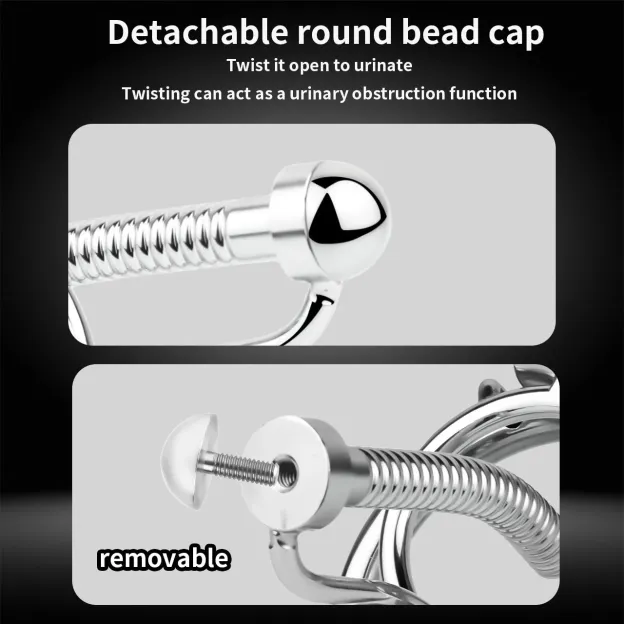 Stainless Steel Anti-escape Inverted Chastity Cage with Urethral Tube-WeLovePlugs