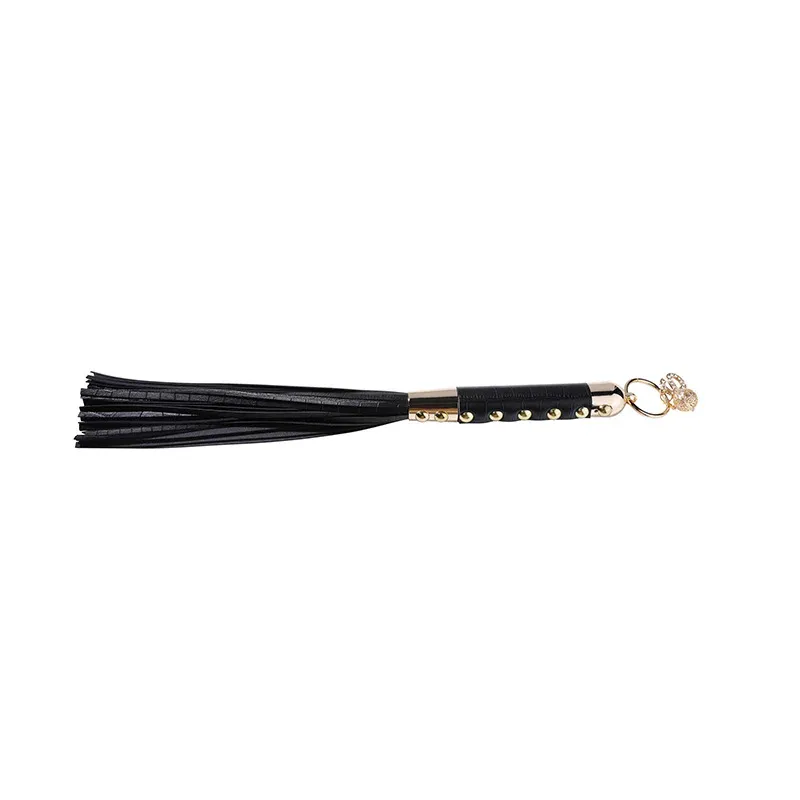 Noir Bell Leather & Metal Fringe Whip - image 1