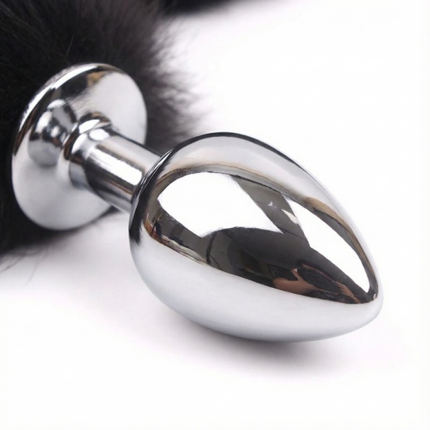Black Fox Tail Butt Plug • 18.1 Inch Tail - image 5