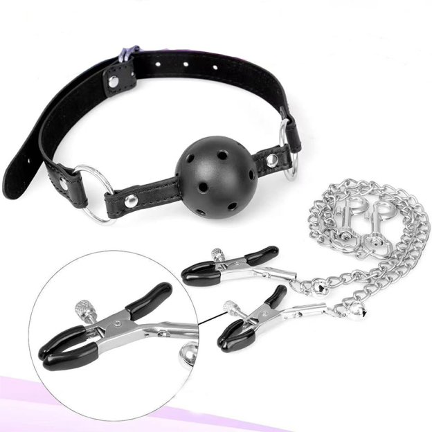 5-Piece BDSM Bondage Set – Ball Mouth Gag, Nipple Clamps & Anal Plug for Couples-WeLovePlugs