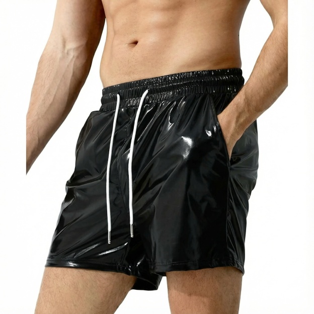 Mens Sexy Shorts Metallic Shiny Short Pants - Black - XXL - image 5