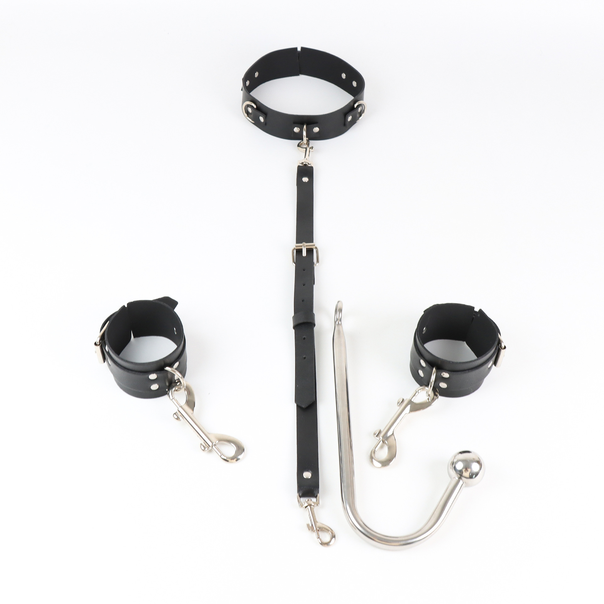 BDSM Handcuffs With Collar And Butt Plug Hook -WeLovePlugs