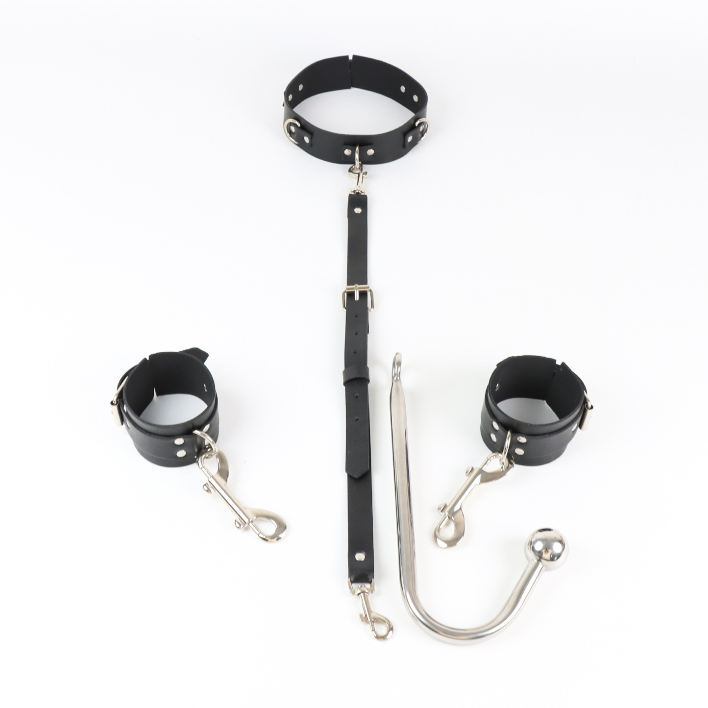 BDSM Handcuffs With Collar And Butt Plug Hook -WeLovePlugs
