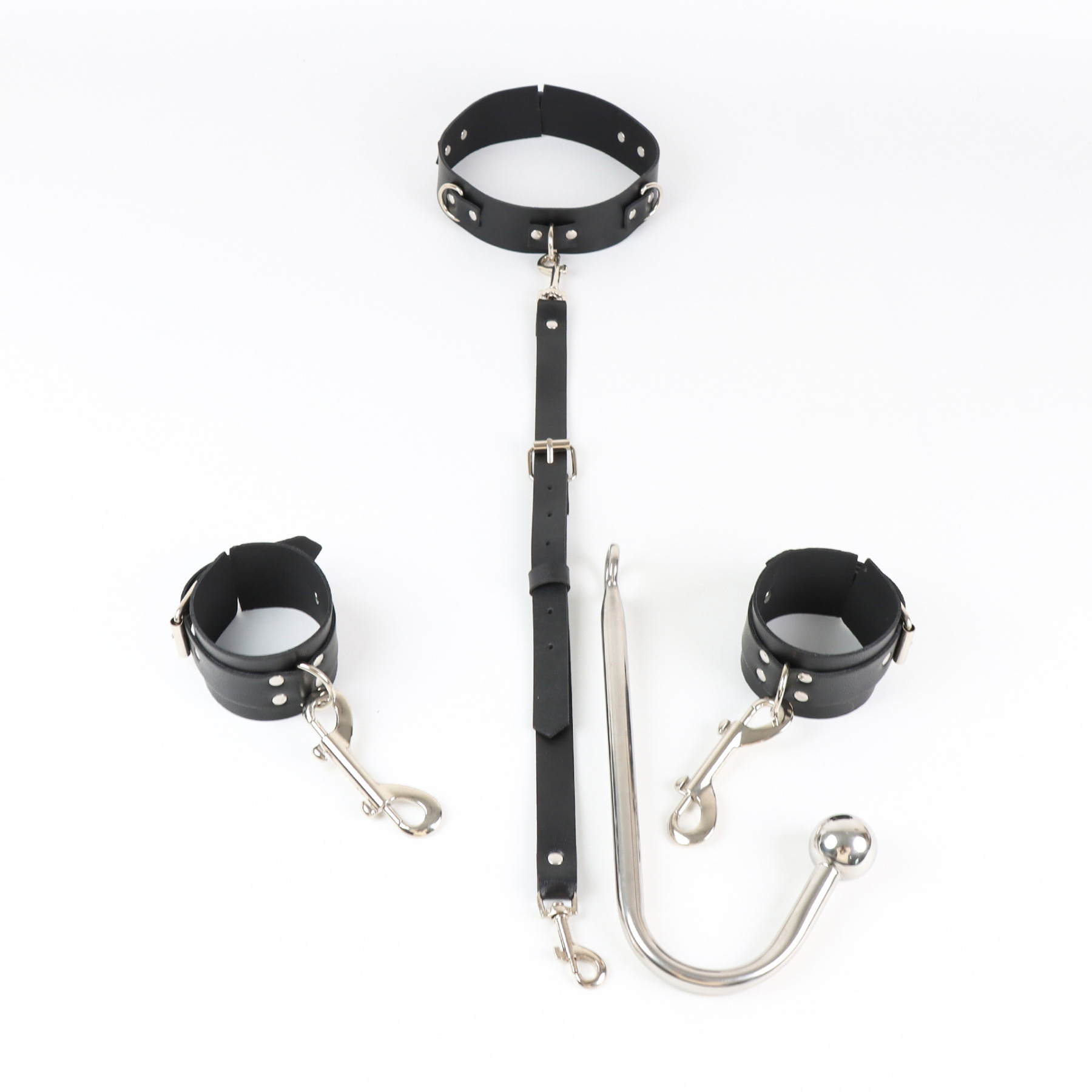 BDSM Handcuffs With Collar And Butt Plug Hook -WeLovePlugs