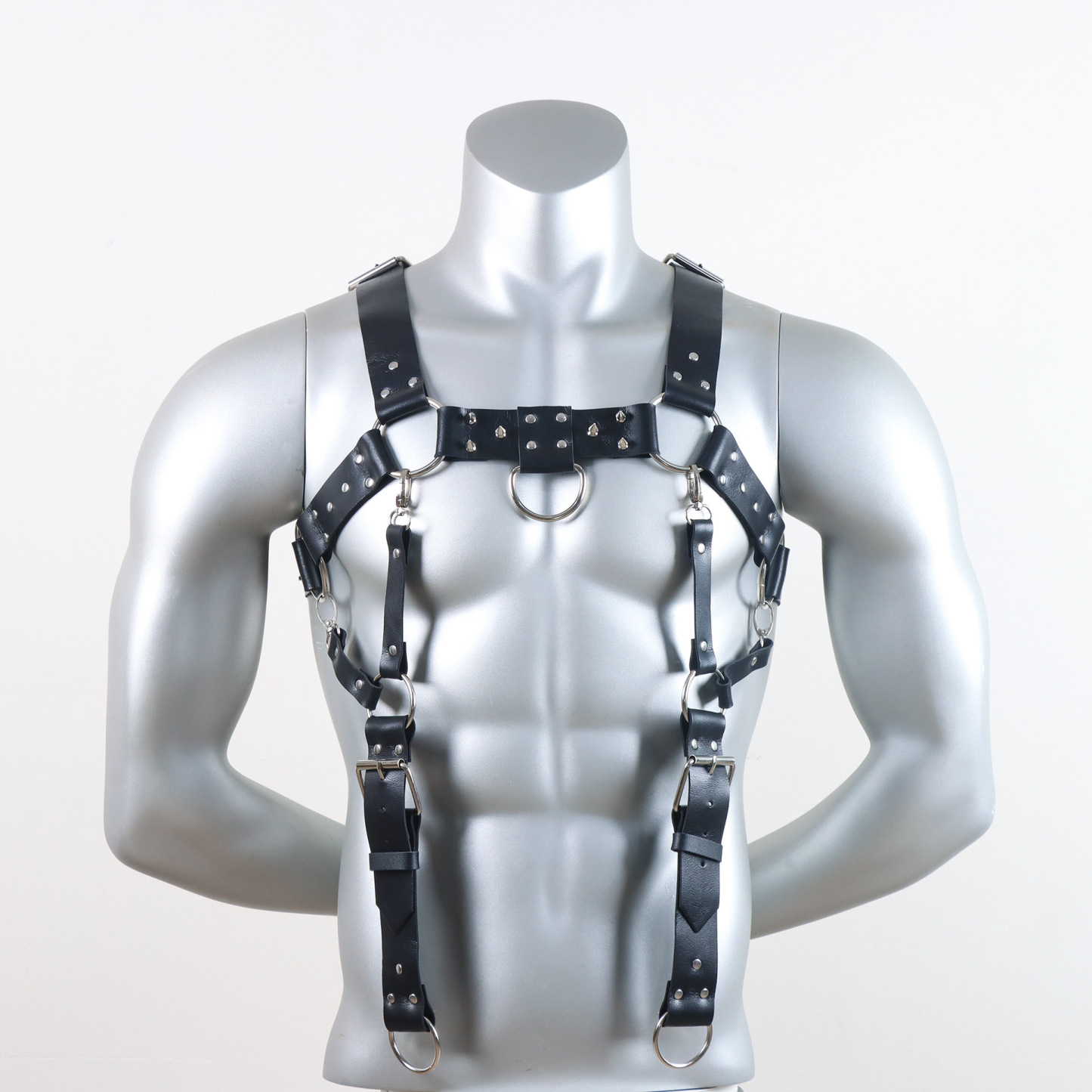 Men's Leather Body Harness Set with Suspenders & Leash BDSM Chest Harness for Roleplay-WeLovePlugs