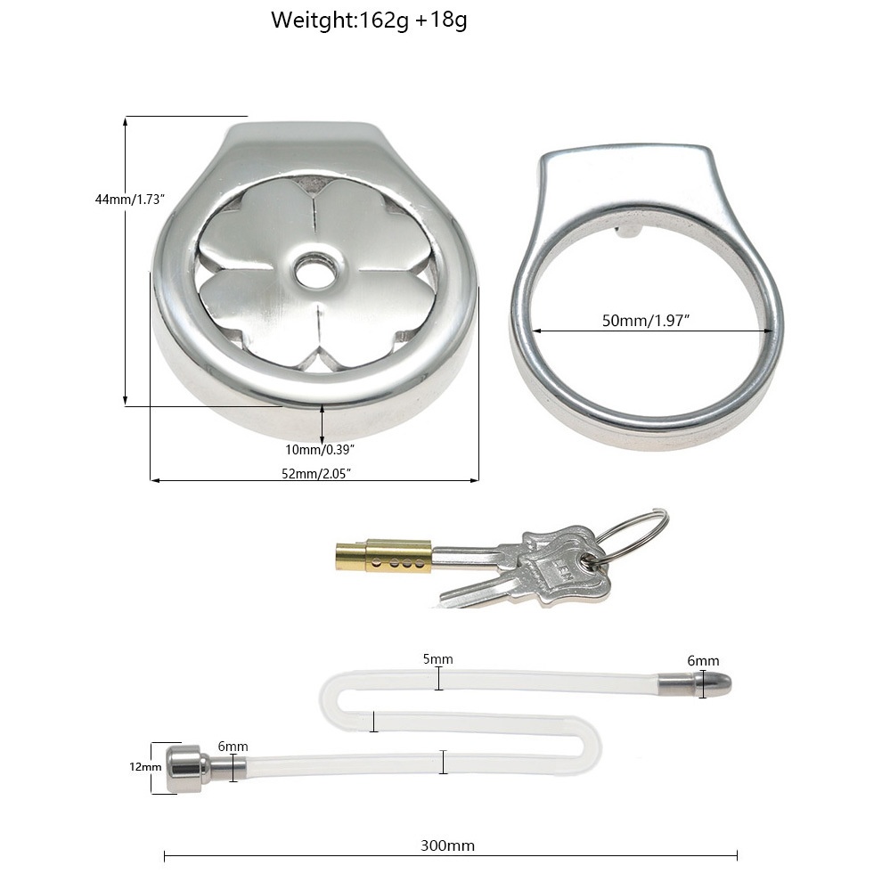 Flat Stainless Steel Chastity Cage with Long Hollow Urethral Tube - 50mm + Slim Tube - image 9