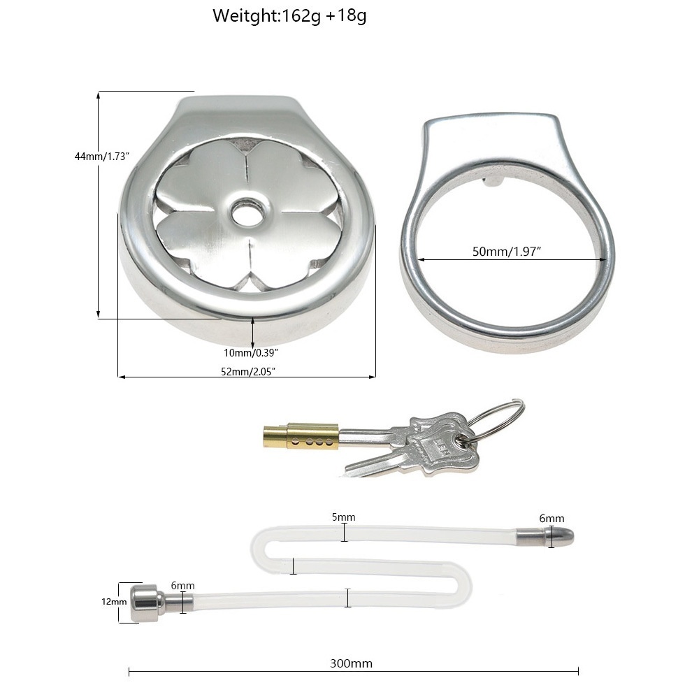 Flat Stainless Steel Chastity Cage with Long Hollow Urethral Tube - 50mm + Slim Tube - image 9