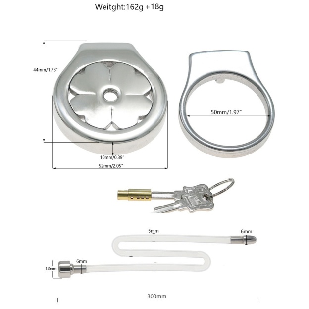 Flat Stainless Steel Chastity Cage with Long Hollow Urethral Tube - 50mm + Slim Tube - image 9
