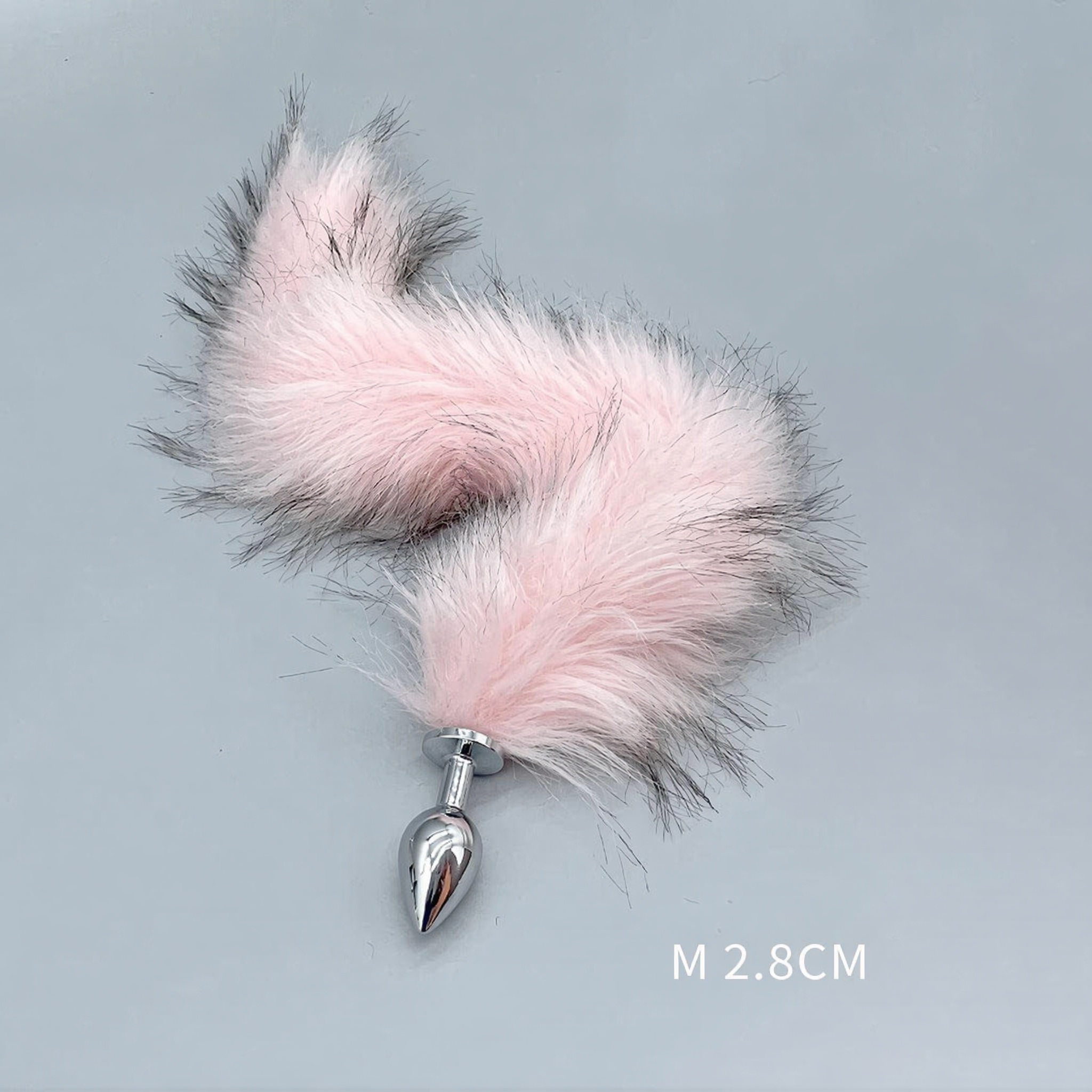 Pink & Black Fox Tail Plug with Removable Metal Base - M - image 1