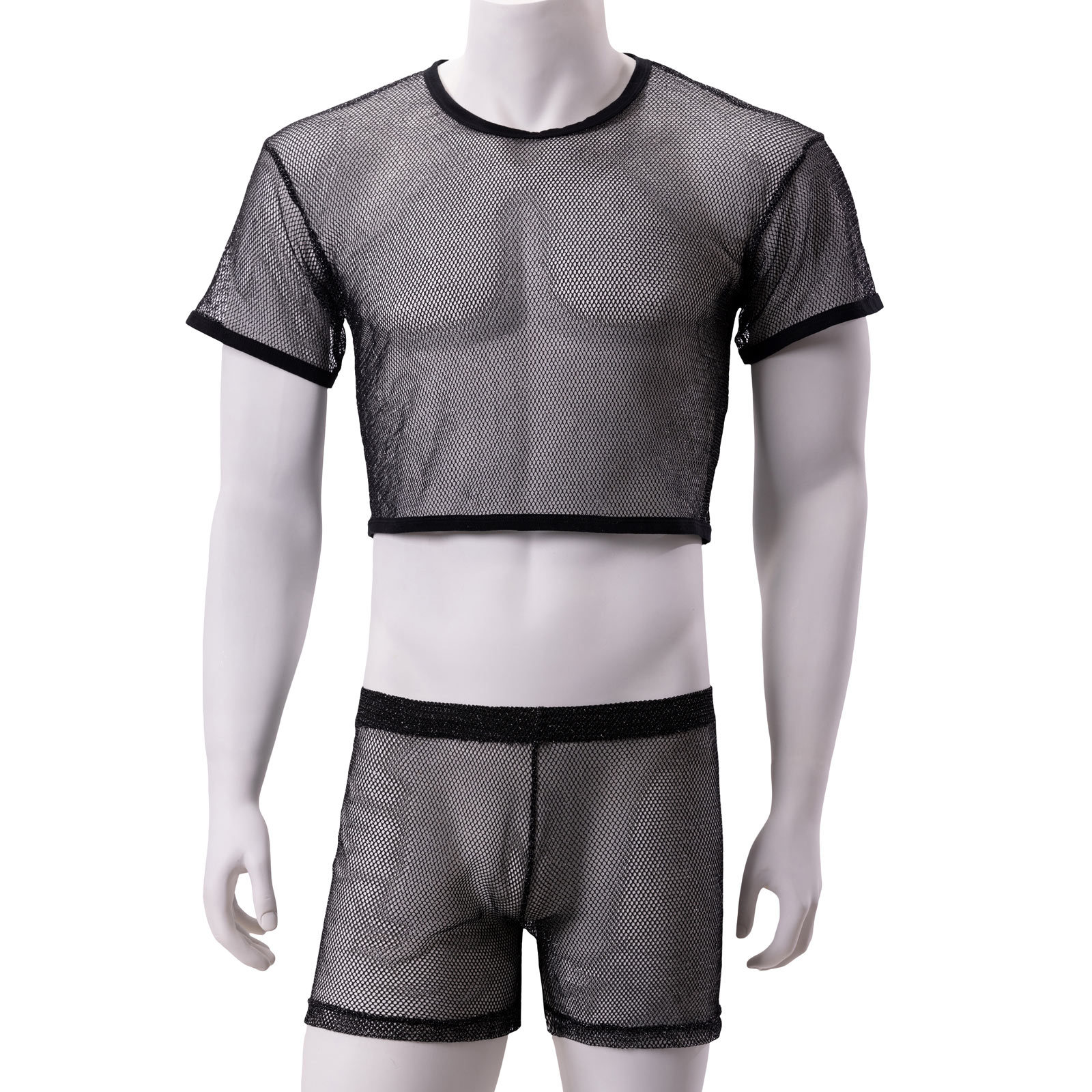 Metallic Mesh Crop Top Short Lingerie Set for Men-WeLovePlugs