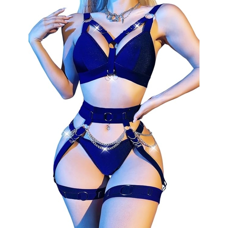 Women Sexy Locomotive Metal Chain Underwear Set