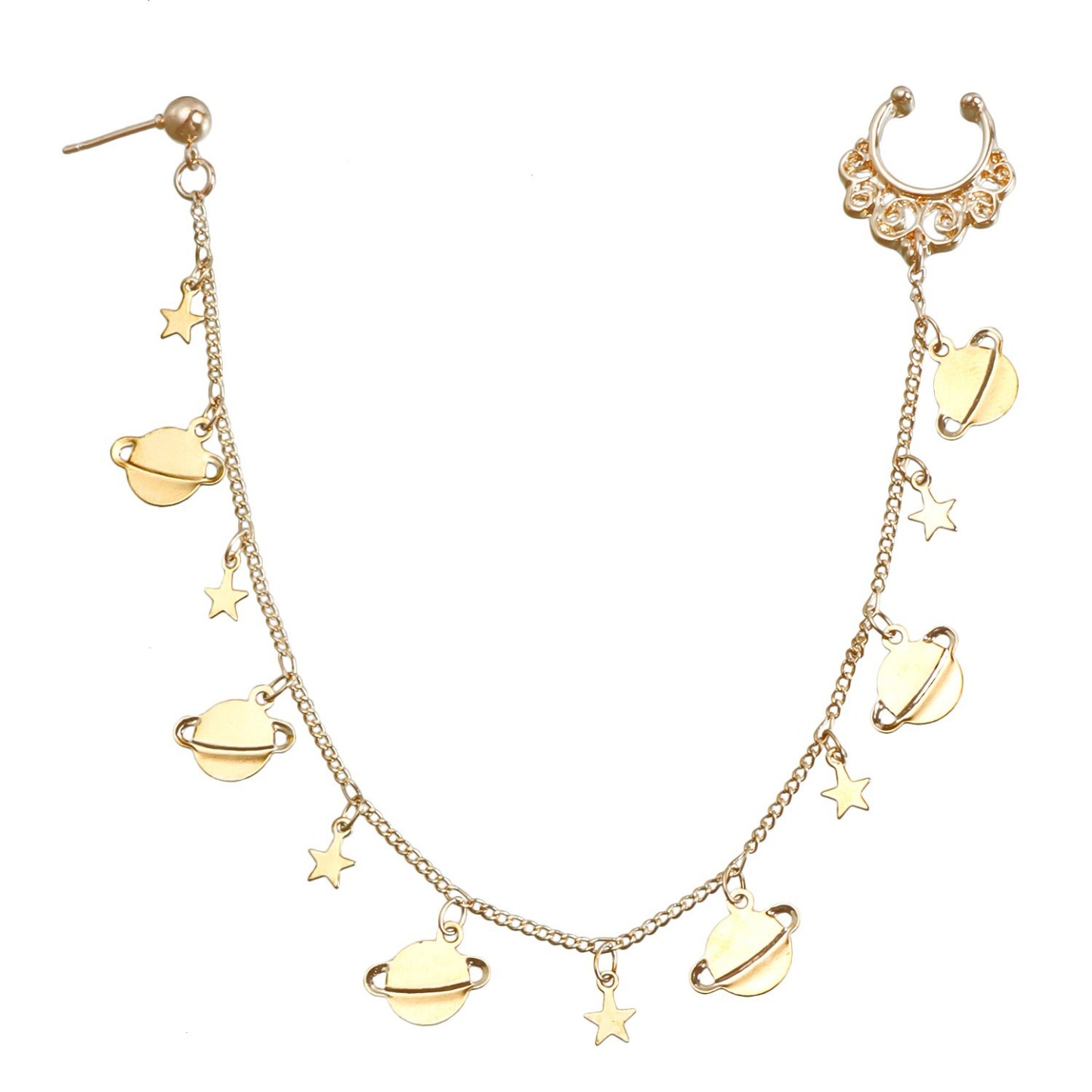 Boho Nose Chain Jewelry – Fake Septum Ring with Ear Hoop & Crystal Nose Ring-WeLovePlugs