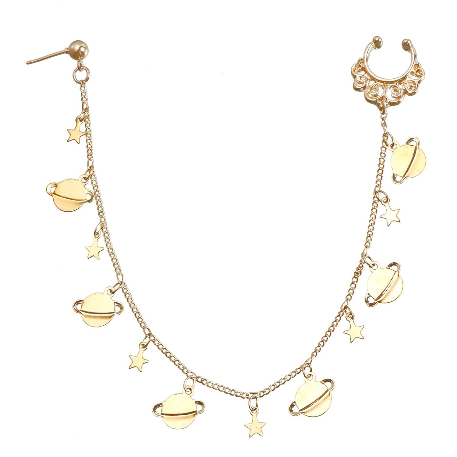 Boho Nose Chain Jewelry – Fake Septum Ring with Ear Hoop & Crystal Nose Ring-WeLovePlugs