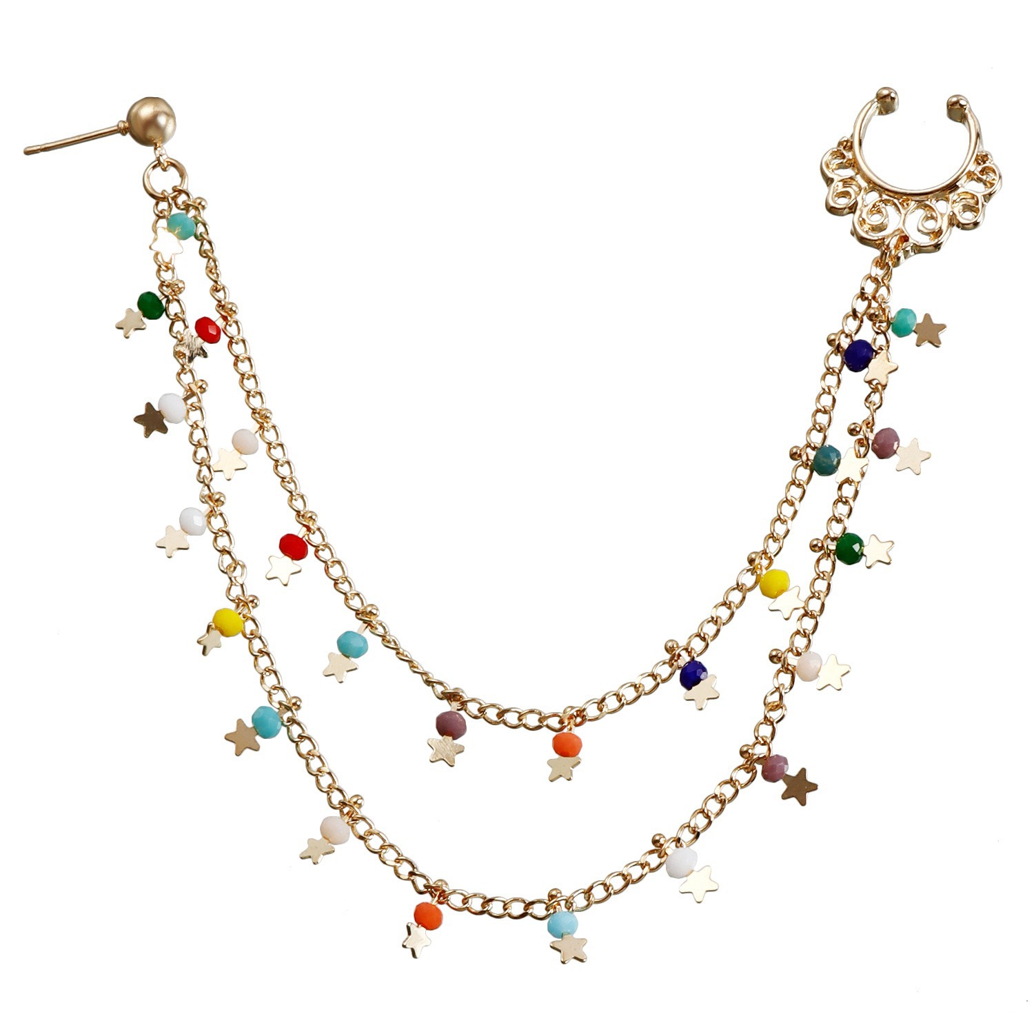 Boho Nose Chain Jewelry – Fake Septum Ring with Ear Hoop & Crystal Nose Ring-WeLovePlugs