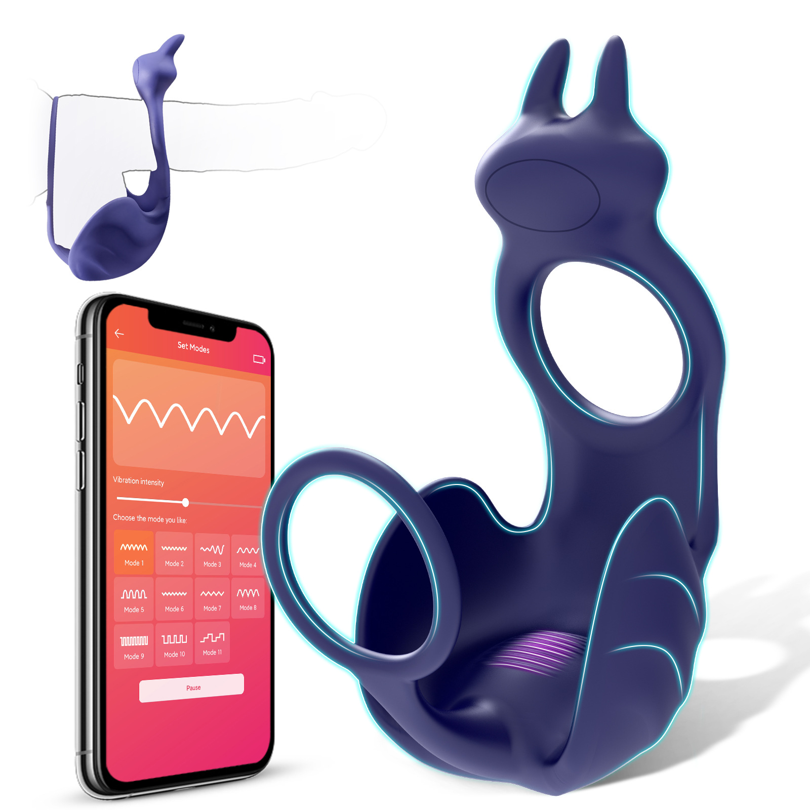 Vibrating Cock Ring with Testicle Vibrator APP Remote Control & 3 in 1 