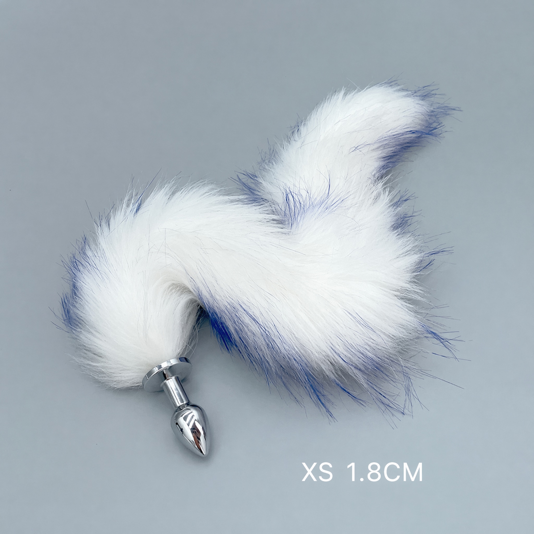 White & Blue Fox Tail Plug with Removable Metal Base - XS - image 1