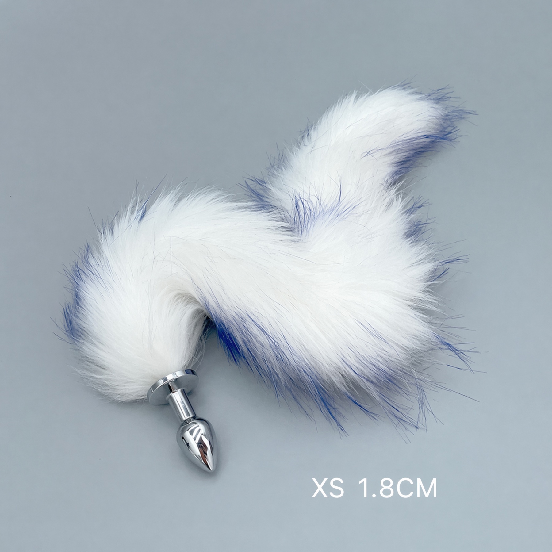 White & Blue Fox Tail Plug with Removable Metal Base - XS - image 1